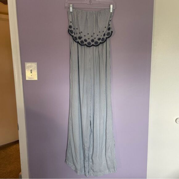 Japna Strapless Striped Jumpsuit Blue & White Lightweight size S Coastal Beach - Picture 1 of 14